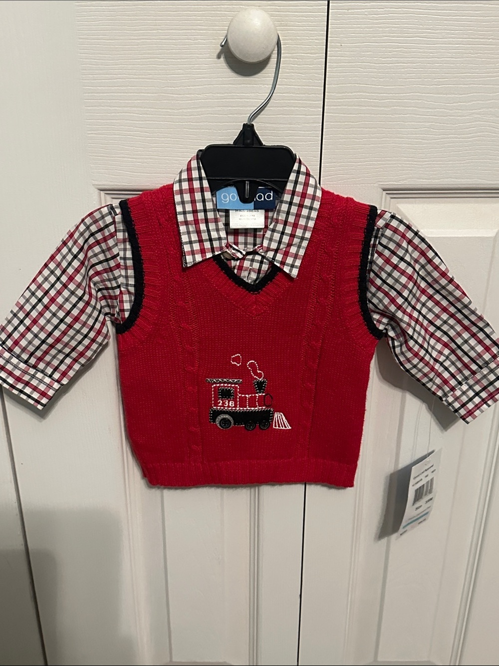 Good Lad Red Knit Vest with Plaid Button-Up Shirt